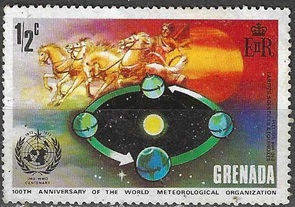 Granada #490  1973  Nuevas  NH  "Helios dios solar, equinoccios y solsticios - Centenario de la cooperación meteorológica internacional" -