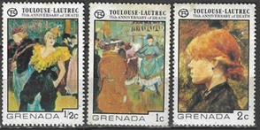 Granada #739 - 741 1976 Nueva (Hinged) "75 años del fallecimiento de Toulouse Lautrec"