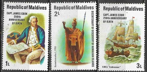 Maldivas  #750 - 752  1978  Nueva (Hinged)  "Capt. James Cook"