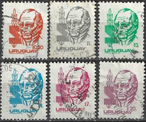 Uruguay  #1074, #1077, #1079 - 1080, #1083 y #1087  1980  "Gen. José Artigas"
