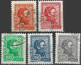 Uruguay  #842 - 843, #845, #847 y #849  1973 "Gen. José Artigas"