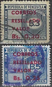 Venezuela  #880 - 881 1965  "Timbres fiscales habilitados para correos"
