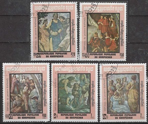 Kampuchea #404 - 407 y #409  1983 "500 años del natalicio de Rafael"