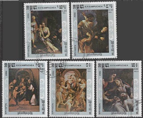 Kampuchea #540 - 544  1984  Serie completa  «Obras de Correggio»