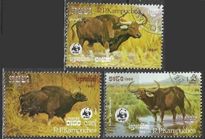 Kampuchea #745 - 746 y #748  1986  "WWF  Fondo mundial de la vida silvestre"