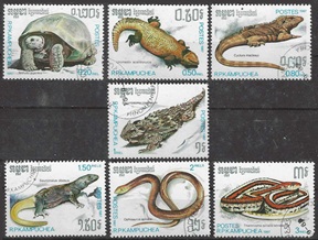 Kampuchea #805 - 811  1987 Serie completa "reptiles"