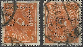 Alemania #180  1921  Perfins (la primera con perfin invertido)