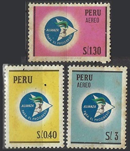 PERU #490 y #C192-C193  1964  Serie completa  Nuevas NH manchas oxido "Alianza para el progreso"