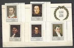 PERU #547, #549, # - 551, #C313, #C318 y #C321 1971 Sobre de primer dia sin matasello "Precursores de la independencia"