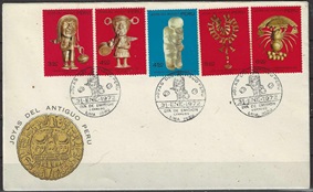 PERU #569 - 573  1972  Serie completa en F.D.C. "Joyas del antiguo Peru"