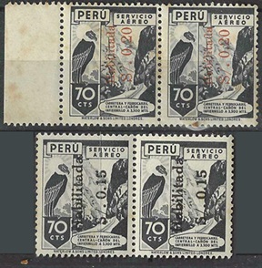 PERU #C83(1948) y #C87(1949) Nuevas en par con marcas del tiempo
