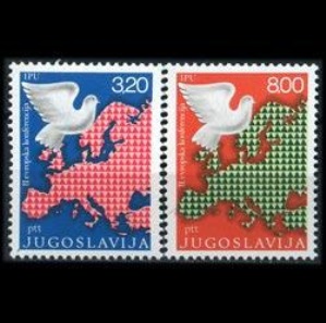 Yugoslavia #1233 - 1234  1974 Serie completa  Nuevas NH "Paloma sobre mapa de Europa - II Conferencia interparlamentaria para la cooperación y seguridad europea"