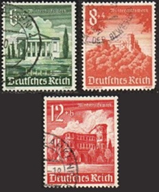 Alemania #B180 - B182 1940 Scott $1.75 "Teatro de Poznan. Castillo de Heidelberg y puerta negra de Trier"
