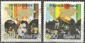 Brasil #1344 y #1347 1974 "Influencias étnicas y migratorias en Brasil"
