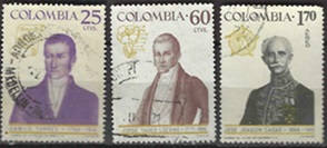 COLOMBIA #763 - 765 y #C487  1967 "Colombianos celebres"