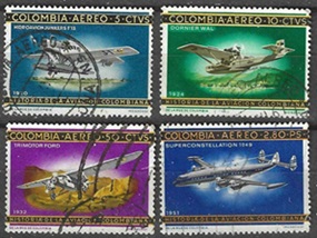 COLOMBIA #C471 - 472, #474 y #C478  1965 "Historia de la aviación colombiana"