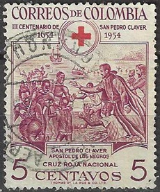 COLOMBIA #RA54  1955 "Cruz roja - III centenario del fallecimiento de san Pedro Claver"