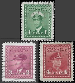 Canadá #249, #252 y #254   1939 "Rey Jorge VI"