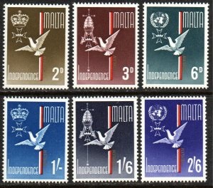Malta #303 - 308   1964 Serie completa  Nueva  (Hinged) "Paloma - Independencia de Malta"