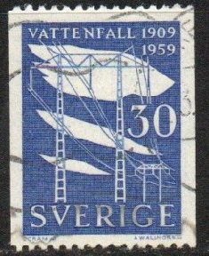 Suecia #538 1959 "Líneas de energía eléctrica"