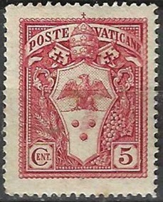 Vaticano #19 1933 Nueva (Hinged) "Escudo de armas de Pio XI"