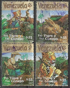 Venezuela #1571c - 1571d y #1571H - 1571i  1997 "Tío tigre y tío conejo, cuento popular"
