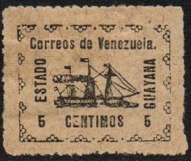 Venezuela, Guayana #1 1903 Nueva (Hinged) Scott $19.00 "Banrigh, barco a vapor revolucionario"