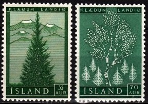 Islandia #306 - 307 1957 Serie completa Nuevas NH "Programa de reforestación"
