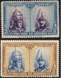 España #B77 y #B92  1928  Nueva (Hinged) "Papa Pio XI y Rey Alfonso XIII"