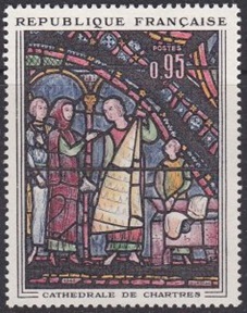Francia #1077 1963 Nueva NH "Comerciantes de pieles, vitral en la catedral de Chartres"