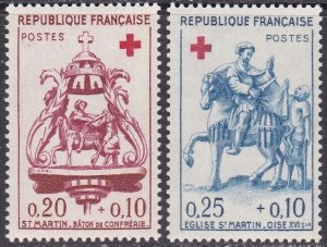 Francia #B347 - B348 1960 Serie completa Nueva NH Scott $6.50 "Hermandad de San Martin - Pro Cruz Roja"