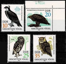 Alemania, Republica Democratica #2265 - 2268 1982 Serie completa NH Scott $3.00 "Aves protegidas"