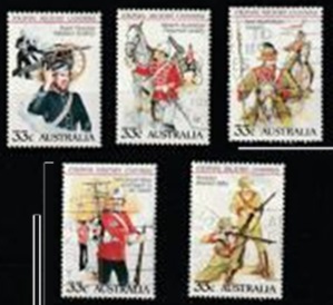 AUSTRALIA #945a - 945e 1985 Serie completa Nuevas NH "Escuadrón Real Victoriano voluntario de artillería"
