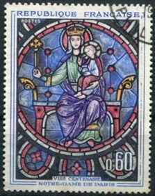 Francia #1090 1964 Scott $0.55 "Vitral de la Virgen con el Niño de Notre Dame"