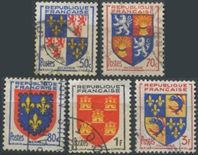 Francia #694 - 697 y #699  1953 "Escudos de armas"