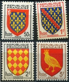 Francia #733 y #736 - 738  1954 Nuevas NH "Escudos de armas"