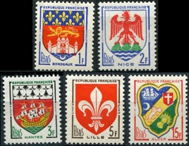 Francia #899 - 903  1959 Nuevas NH  "Escudos de armas"