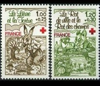 Francia #B512 - B513 1978  Serie completa  Nueva NH " Fabulas de la liebre y la tortuga - las ratas del pueblo y del campo - Pro Cruz Roja"
