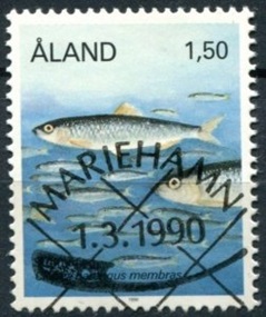Islas Åland #36 1989 Scott $1.20 "Cardumen"