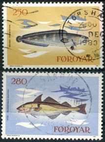 Islas Feroe  #97 - 98   1983  Scott $1.90  "Pez colmillo y eglefino"