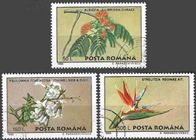 RUMANIA #4043 y #4045 - 4046   1995  CTO "Plantas en el jardín botánico de Bucarest"