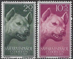 Sahara Español #88 y #B43 1957 Nuevas (Hinged) "Hiena rayada"