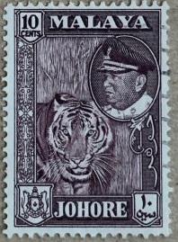 Malasia Johor #163  1960  "Sultan Ismail con tigre"
