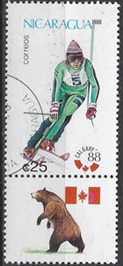 Nicaragua #1679  1987  "Juegos olímpicos de invierno Calgary 88 - Oso"