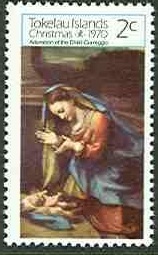 TOKELAU #21 1970 Nueva NH "La Adoracion, por Correggio"