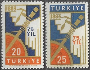 Turquia #1288 - 1299  1958 Serie completa Nueva (Hinged) "75 Años del Colegio de Economía y Comercio"