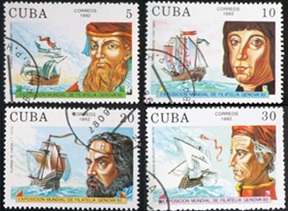 Cuba #3441 - 3444  1992 CTO "500 años del descubrimiento de America - Alvarez Cabral, Alfonso Pinzón, Ojeda y Americo Vespucci""
