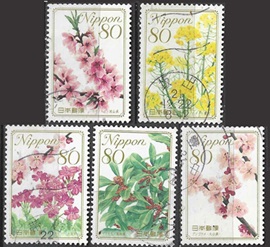 Japon #3185 - 3189 2009 Scott $4.50 "Flores de las prefecturas"