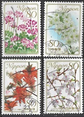 Japon #3200 - 3203 2009 Scott $3.60 "Flores de las prefecturas"