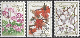 Japón #3200 y #3202 - 3203 2009 Scott $2.70 "Flores de las prefecturas"